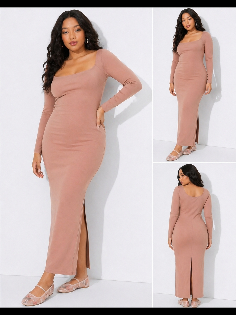 Women's Long Sleeve ButterBliss Maxi Bodycon Dress - Wild Fable™ Dark Taupe NWT